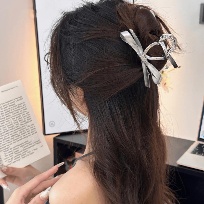 Vintage Ribbon Bow Hair Claws Exquisite Silver Hair Clip Clasp Hairpins For Women Hair Accessories Barrettes Shark Clips