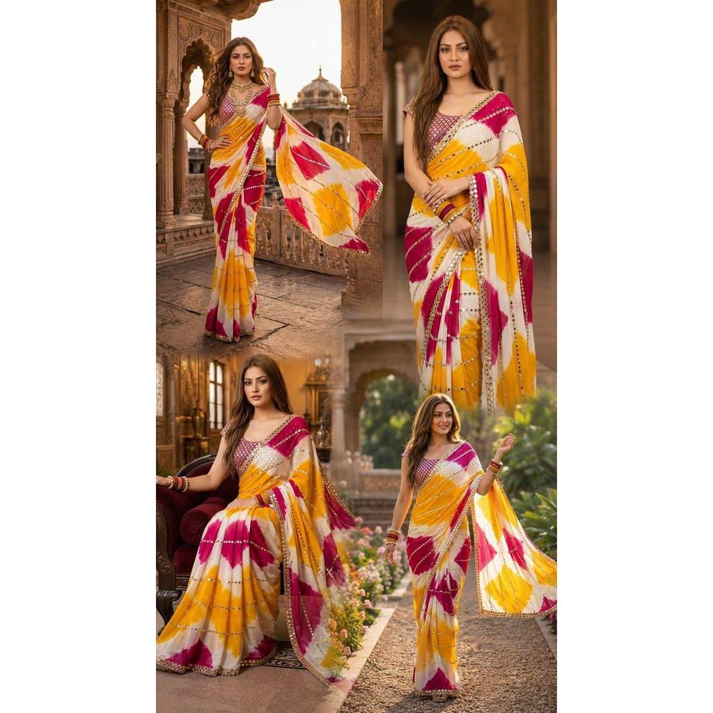 New Launch Premium Designer Mirror Work Saree