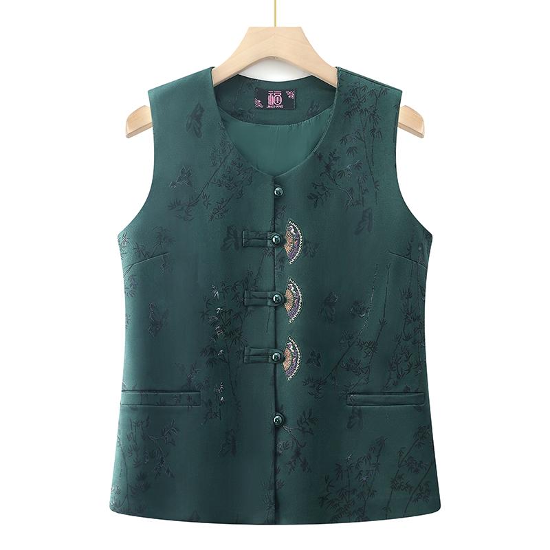 

Autumn Satin Chinese-Style Sleeveless Vest for Elderly Women 3XL for 120-130 jin