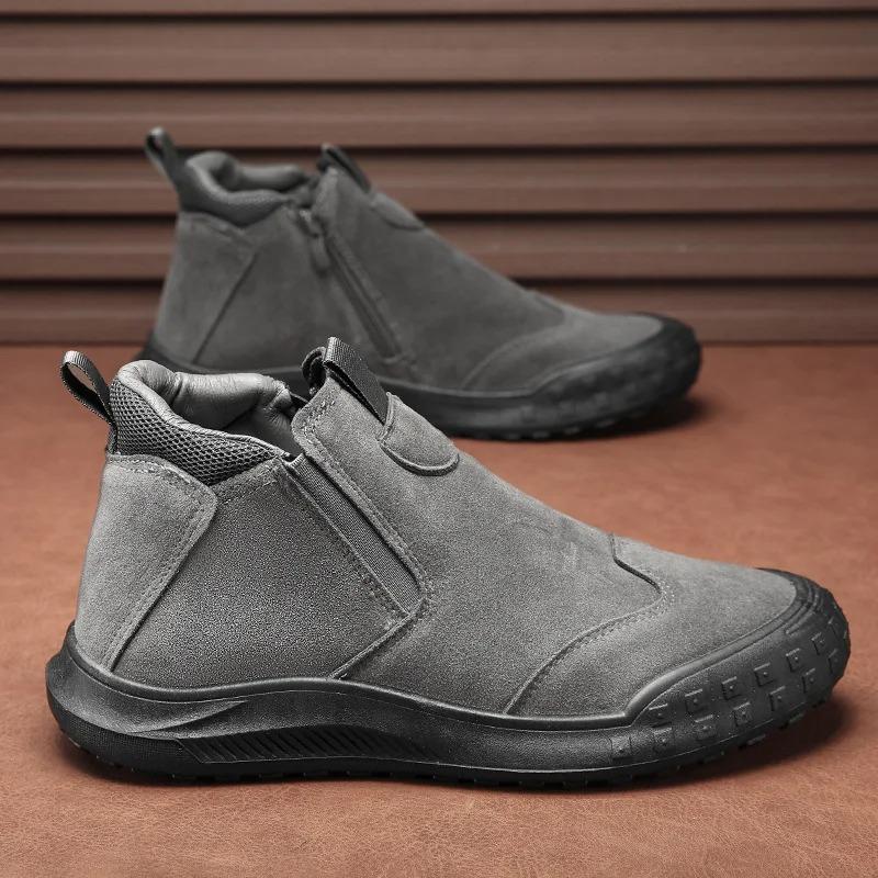Men's Shoes Fashion Suede Casual Shoes Classics Men's  Ankle Boots Casual Sneakers Side Zipper Mens Boots Anti Slip Oxford Shoes