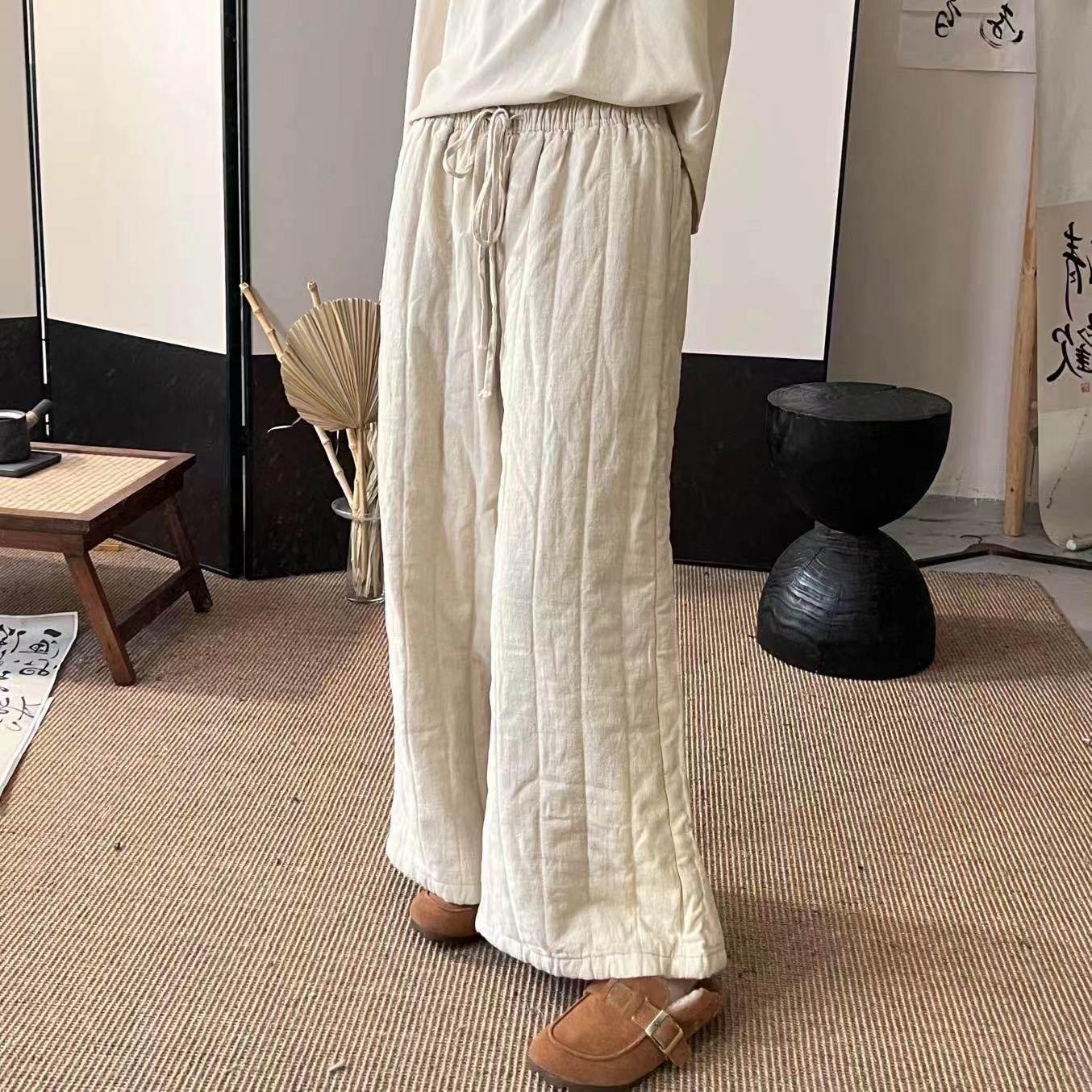 2025 Winter Women s High-Waisted Quilted Lightweight Wide-Leg Slimming Casual Cotton Pants Medium