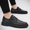 Classic Black Leather Casual Shoe with Men Textured Upper and Lace Up Design Low Cut Ankle Business Casual Style Jeans Companion