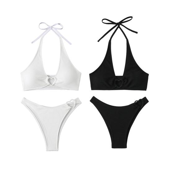 2Pcs/Set Women Bikini Set Halter Adjustable Straps Bra High Waist Hip Covering Bottoms Heart