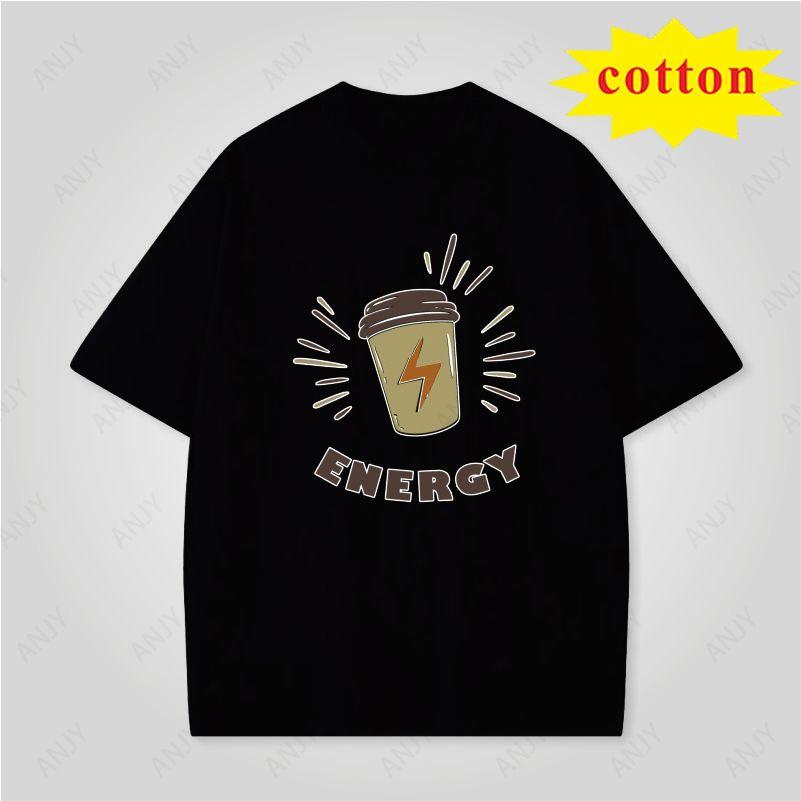 Autumn Time Coffee Cup Printed Tshirt Simple And Fresh Style Versatile Unisex Top