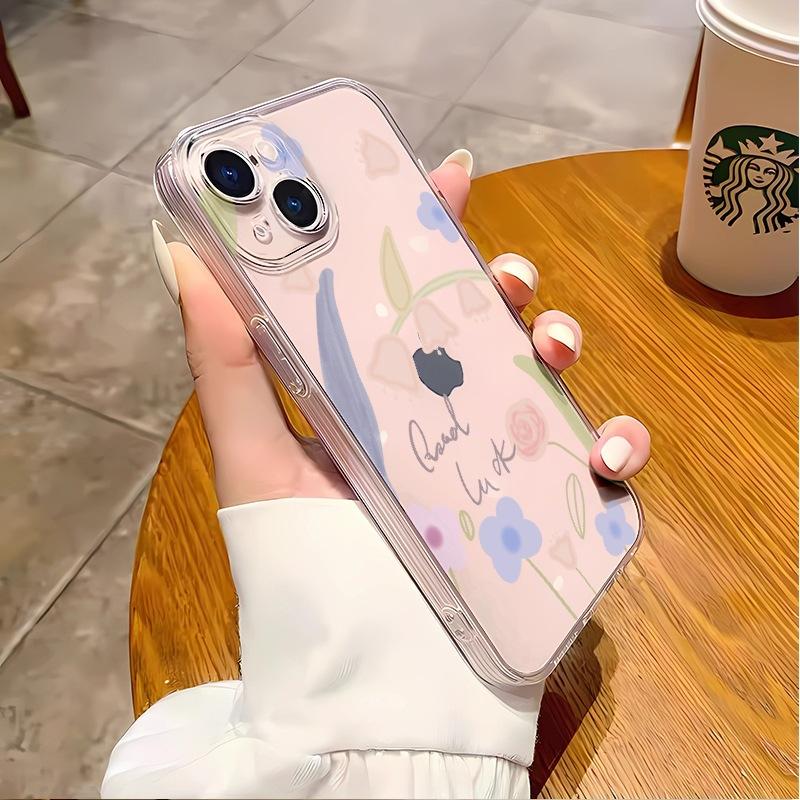 All-inclusive transparent mobile phone case iphone16 tulip 15 anti-drop soft case Apple 17promax trendy women's 11