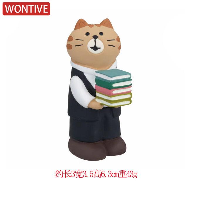 Japanese Ornaments Library Reading Cat Scene Decoration Shooting Props Miniature Resin DIY Birthday Gift Bookshelf Collection