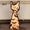 Festive Party Table Centerpieces Rustic Wooden Cat Ornament, Vintage Halloween/Flower Wood Tabletop Signs, Fall Home Decorations Distressed
