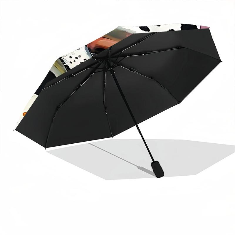 1pc Dalmatian Flowers Automatic Folding Umbrella, 8-Rib Durable Iron Frame, Compact Travel Umbrella for Women & Men 070