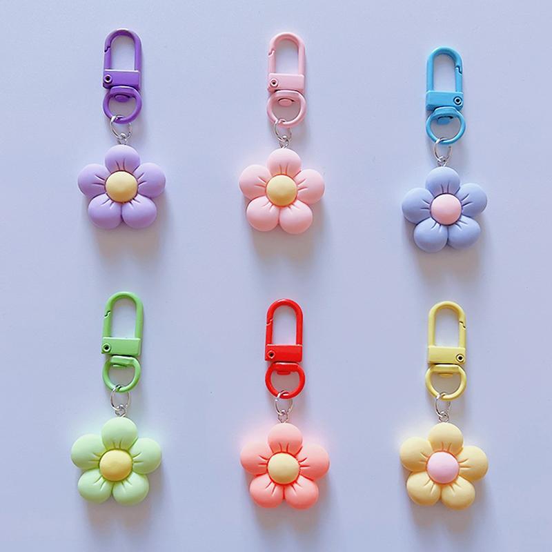Cute Candy Color Flower Keychain Cartoon Resin Floral Keyring Bag Pendant Decor Backpack Ornament Girls Gift