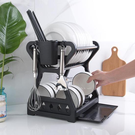 1 Set Dish Drainer Double Layer Detachable High Capacity Save Space Multifunctional Storage Rack Dish Drainer Sink for Dining Room