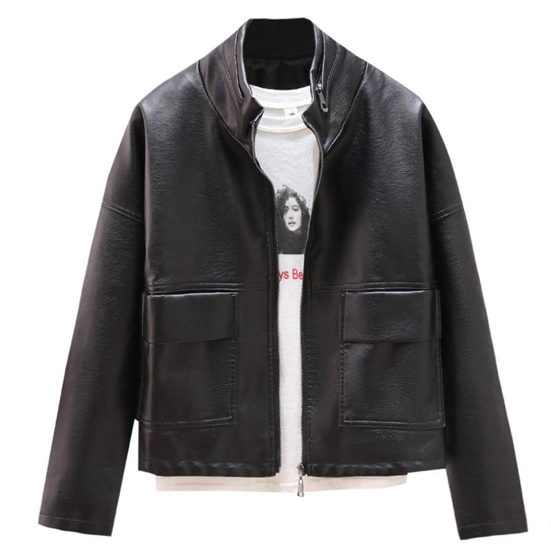 

Черная кожаная куртка женская короткая осенне-зимняя новая корейская свободная тонкая мотоциклетная кожаная куртка куртка в иностранном стиле XL