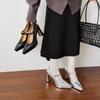 Krazing Pot Suede Sheepskin Square Toe High Heels Summer Solid Color Shoes Big Size 41 Buckle Women Modern Pumps
