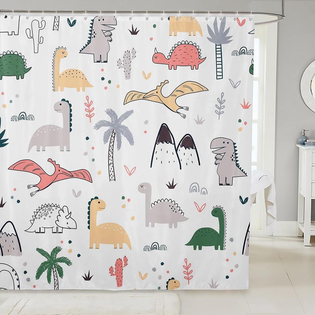 Cartoon Dinosaur Shower Curtain Bath Screen Kids Bathroom Curtains Waterproof Polyester Home Decoration with Hooks