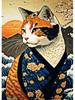 Retro japansk Samurai Cat Dog Poster Lerretsmaling Nordisk veggkunst for moderne stuedekorasjon