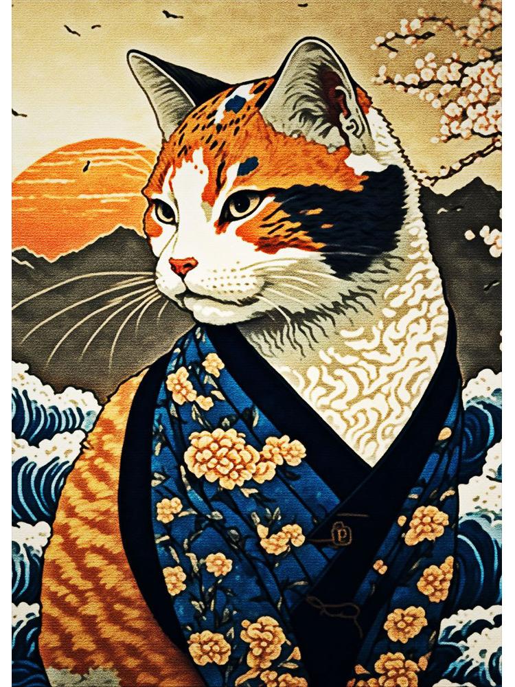 Retro japansk Samurai Cat Dog Poster Lerretsmaling Nordisk veggkunst for moderne stuedekorasjon