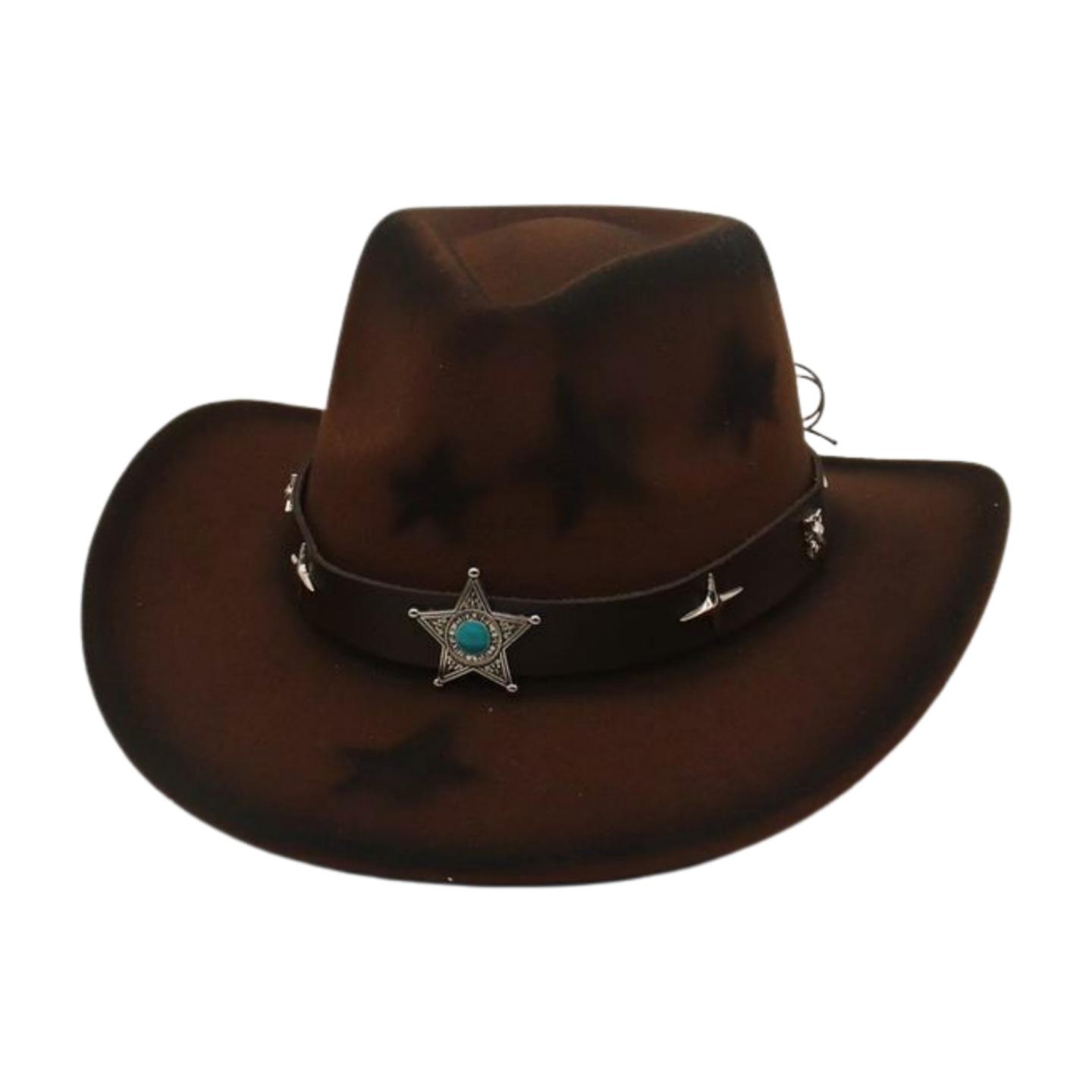 

Men S And Women S Couple Hats, Western Cowboy Top Hats, Minority Hats, Pentagonal Belt Hats One size fits all [m peach five star]