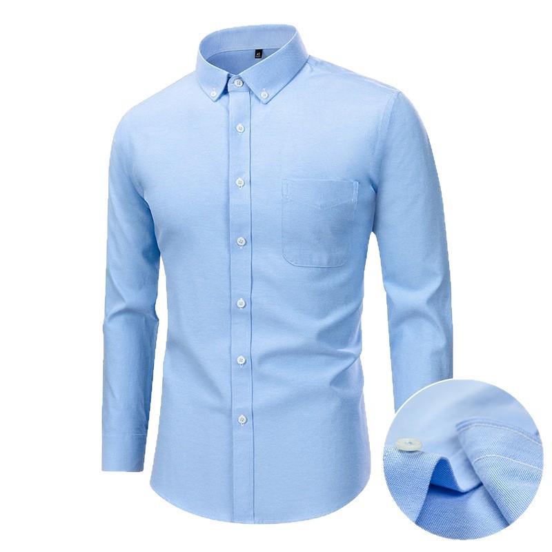 Men's Spring Cotton Oxford Long Sleeve Solid Color Shirt - Business Casual Slim Fit
