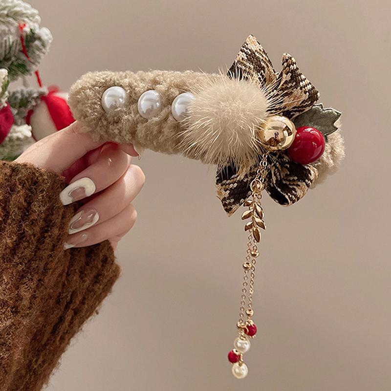 Weihnachten Plüsch Schleife Quaste Haarspangen Damen-Feiertage Weihnachtsgeschenke Erntedankfest Haarschmuck