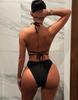 Damen Badeanzug Sexy Schwarz Hohlkragen Schlüsselloch Bindebadeanzug Bikini Set Strandbekleidung Badeanzüge