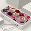 Oil Painting Rose Flowers Lanyard Case For iPhone 17 Pro Max Soft Silicone Cover For iPhone 16 Pro Max Funda iPhone 15 14 13 12 11 16E