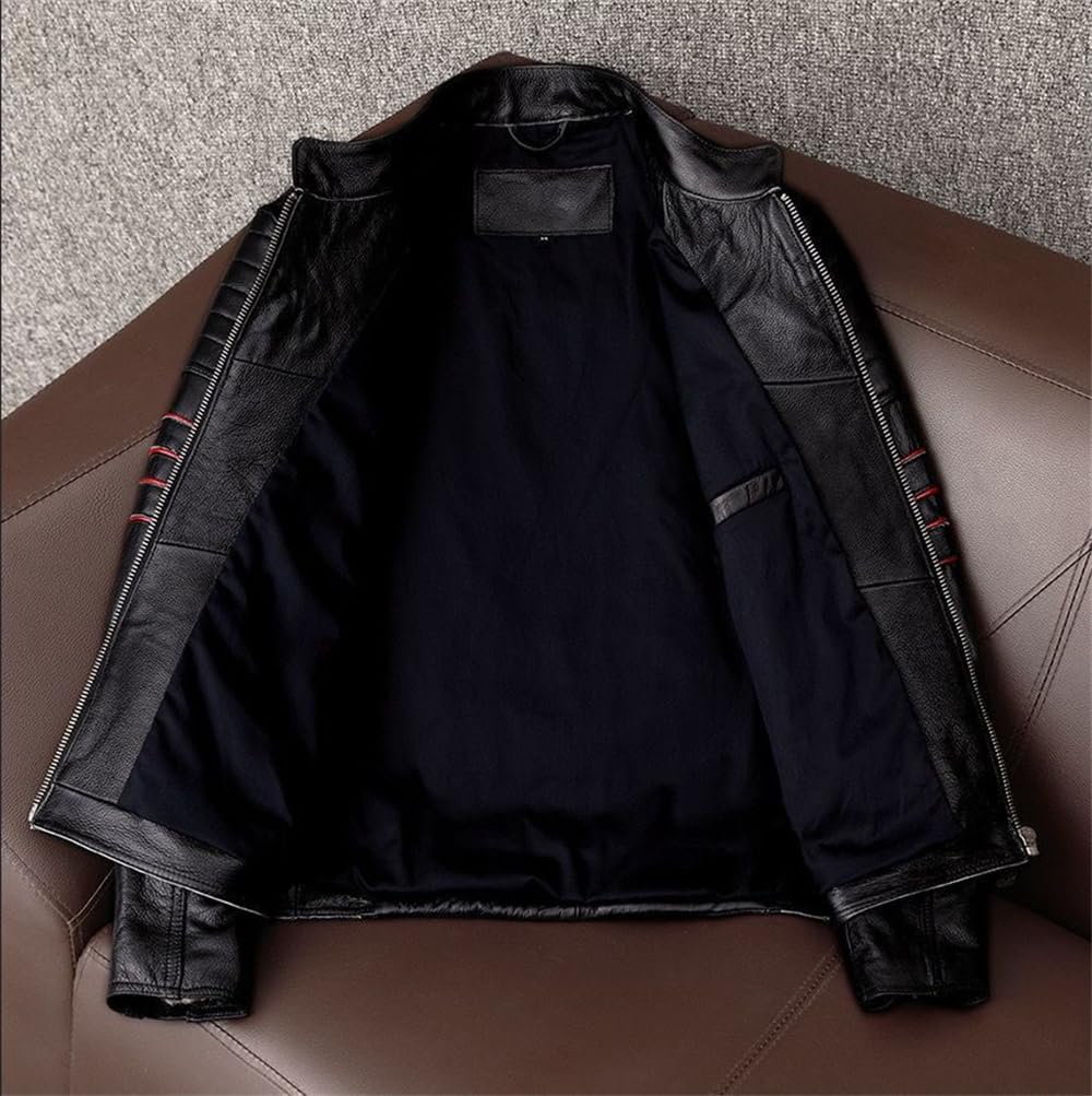 [TONGFANG] Chaqueta de Motocicleta, Chaqueta para Hombre, Chaqueta de Motociclista, Bordado, Cuero Genuino