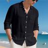 Men's Color Loose-Fit Linen Long-Sleeved Collared Shirt Cardigan