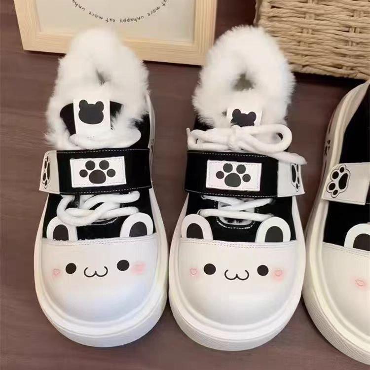Cute cute sister thick-soled big-headed little white shoes autumn and winter velvet warm cotton shoes ins board shoes