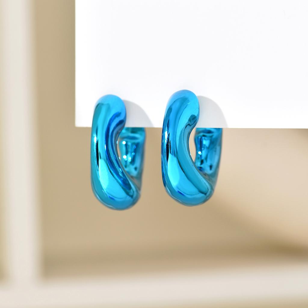 Metallic Color Acrylic Chunky C-shape Hoop Earrings for Women New Irregular Geometric Huggies Earring Glossy Jewelry