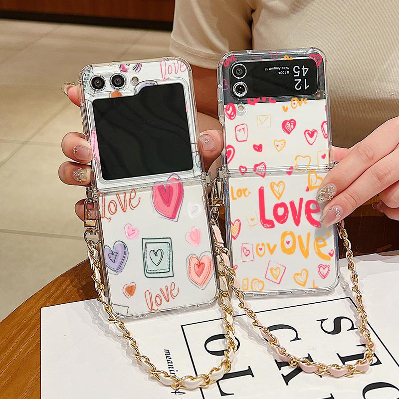 

Для Samsung Galaxy Z Flip6 Flip5 Flip4 Flip3 противоударный 2шт. ремешок с узором в виде сердечек прозрачный тонкий чехол для телефона Samsung Z Flip6