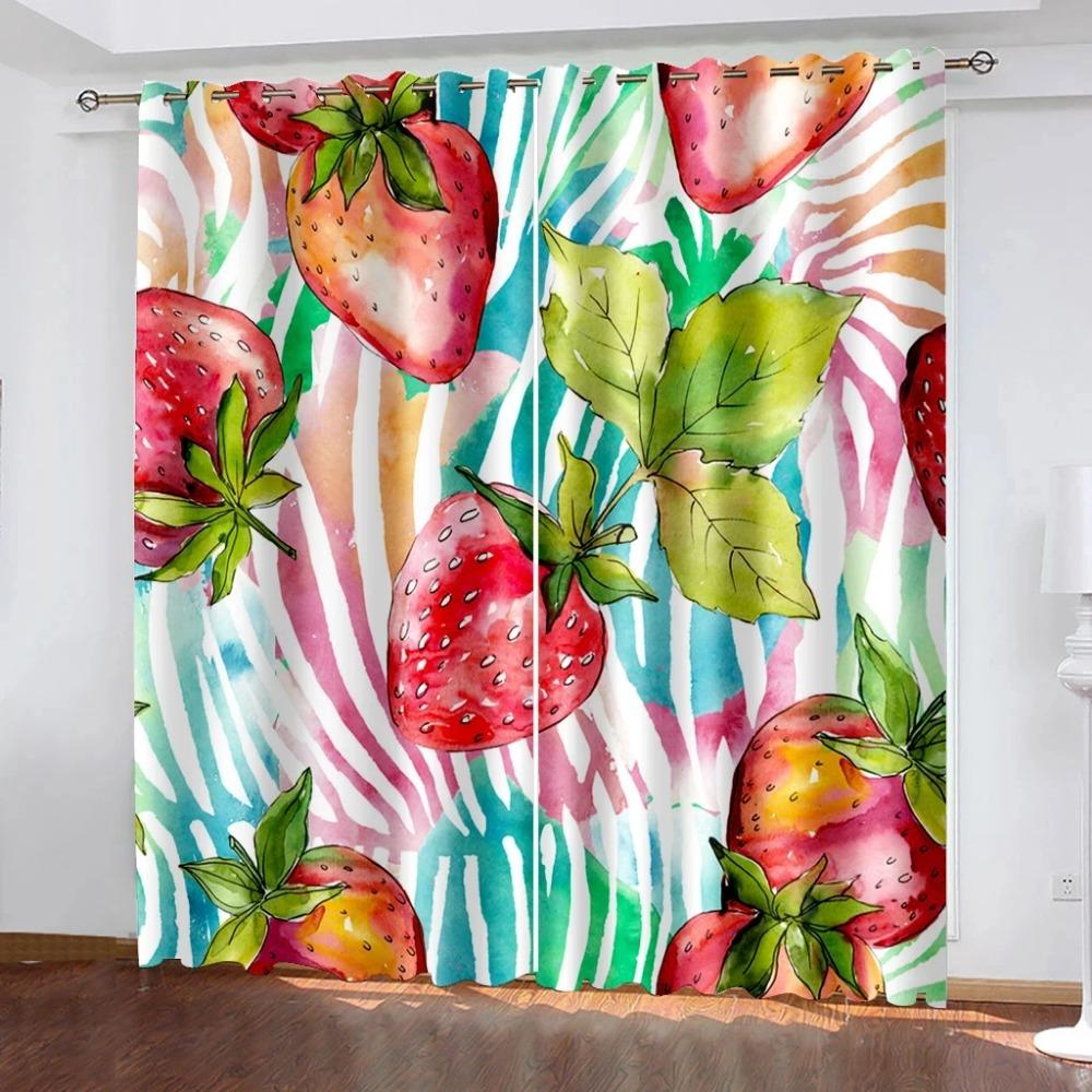 Aquarell Eis am Stiel Frucht Künstlerischer Verdunkelungsvorhang für Schlafzimmer Wohnzimmer Badezimmer Küche Tür Hohe Verdunkelung Heißes Muster