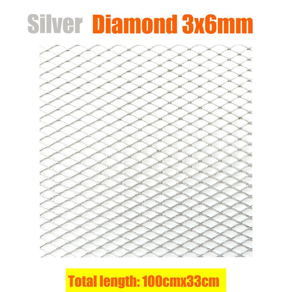100x33cm Diamond Hole Aluminium Racing Car Bumper Grille Grill Mesh Net Vent Black Silver Red Blue Tuning Universal