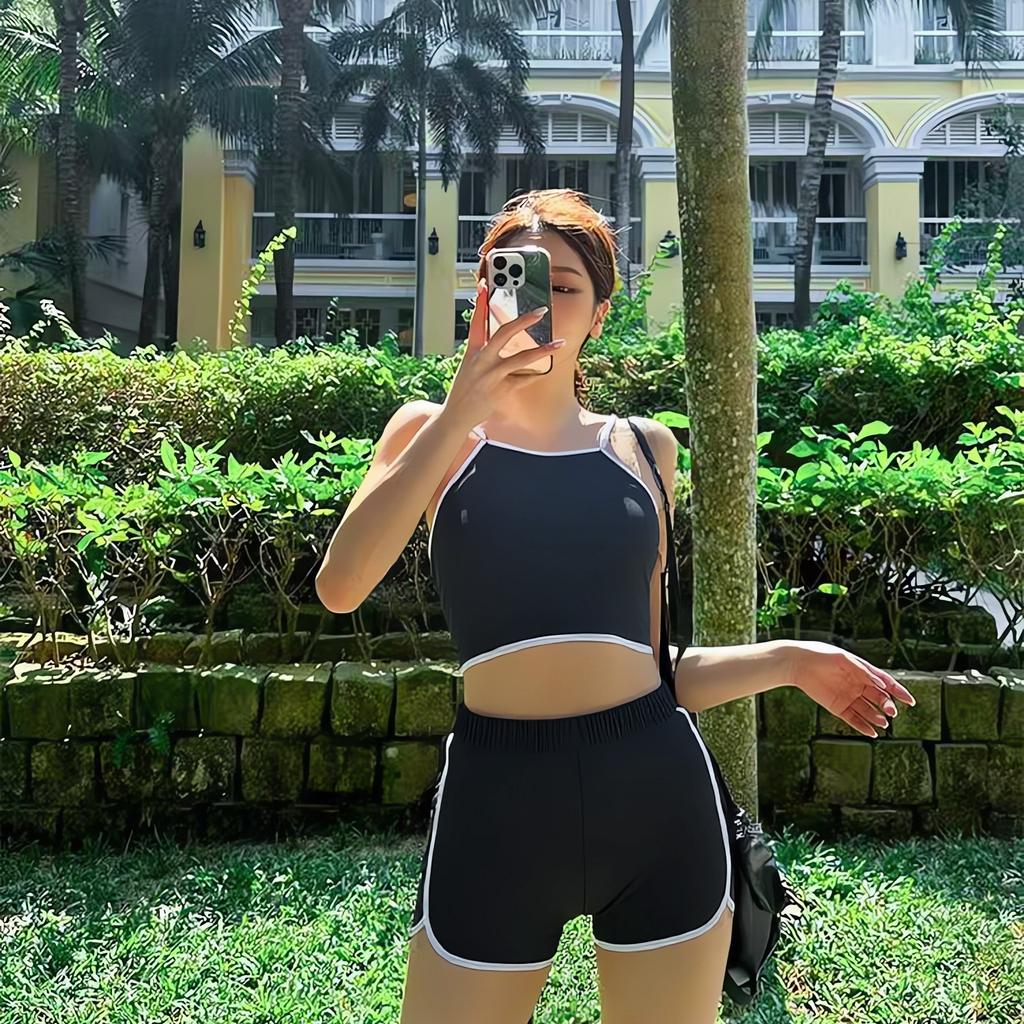 Source Korean version of small fresh sports swimsuit female conservative flat angle split ins new high waist and thin swimsuit
