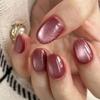 24Pcs Simple Almond Press On Nails Blush Design Short Oval Fake Nails Detachable Stick On False Nails For Women Manicure