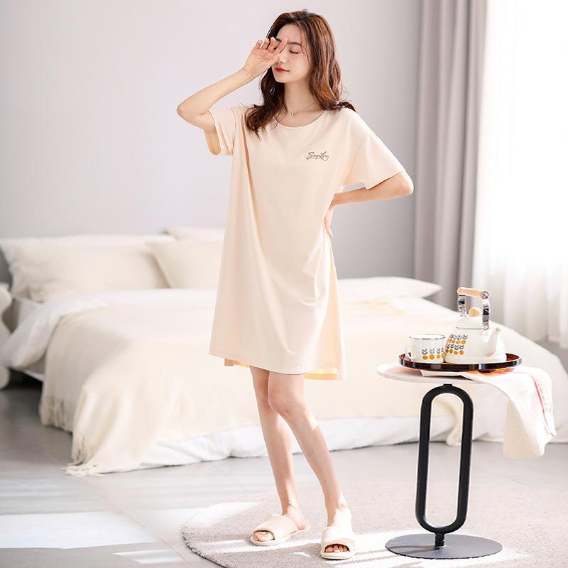 Women's Cool Summer Nightgown with Chest Pad - Short Sleeve, Plus Size, Loose Fit Pajamas