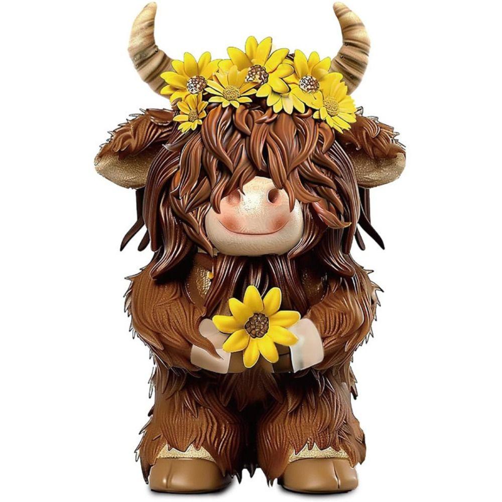 Resin Cow Gnomes Decor Sunflower Cow Doll Rustic Home Garden Cow Ornaments  Home Decor