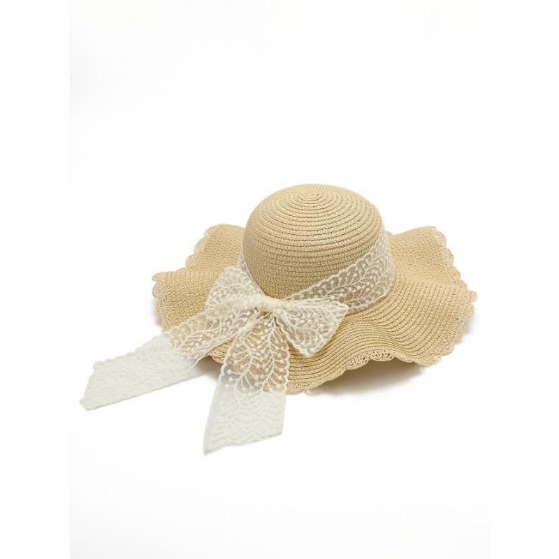 Lace Lace Straw Hat Women's Summer Outdoor Big Brim Sunscreen Hat Fashion Seaside Beach Shade Straw Hat