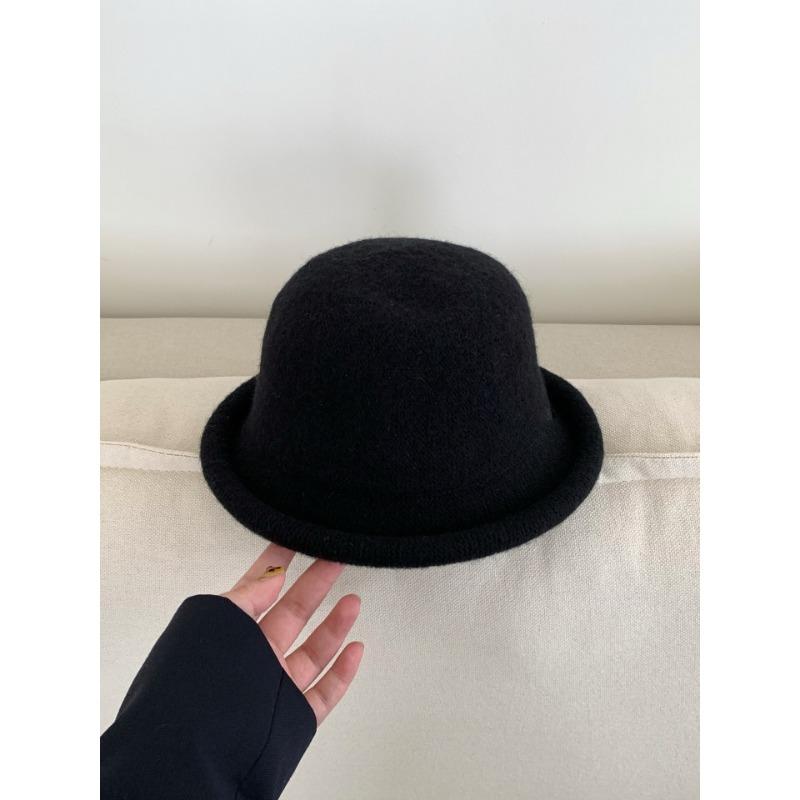 Solid Color Rolled Edge Wool Fisherman Hat Women's Autumn and Winter High End Hat Face Showing Top Hat Dome Casual Basin Hat