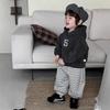 Baby clothes autumn and winter thickened hooded sweater set children's clothing boys striped sweatpants fleece two-piece set