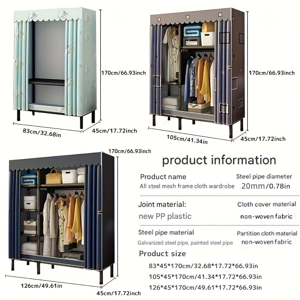 Simple cloth wardrobe with zipper, thickened and reinforced steel pipes, assembled, thickened, suitable for dormitories, home be