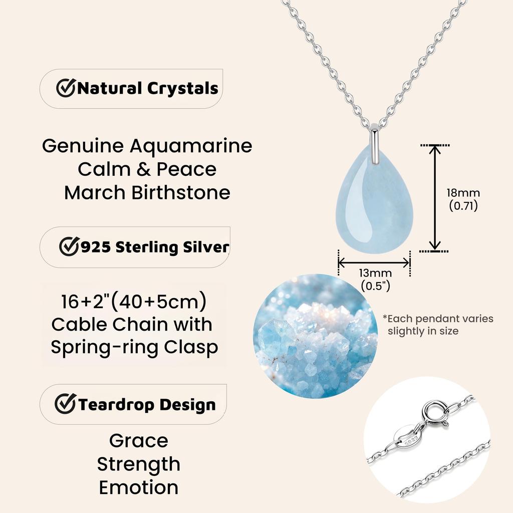 [KOAI] Small Aquamarine Teardrop Sterling Silver 925 Chain Necklace for Women
