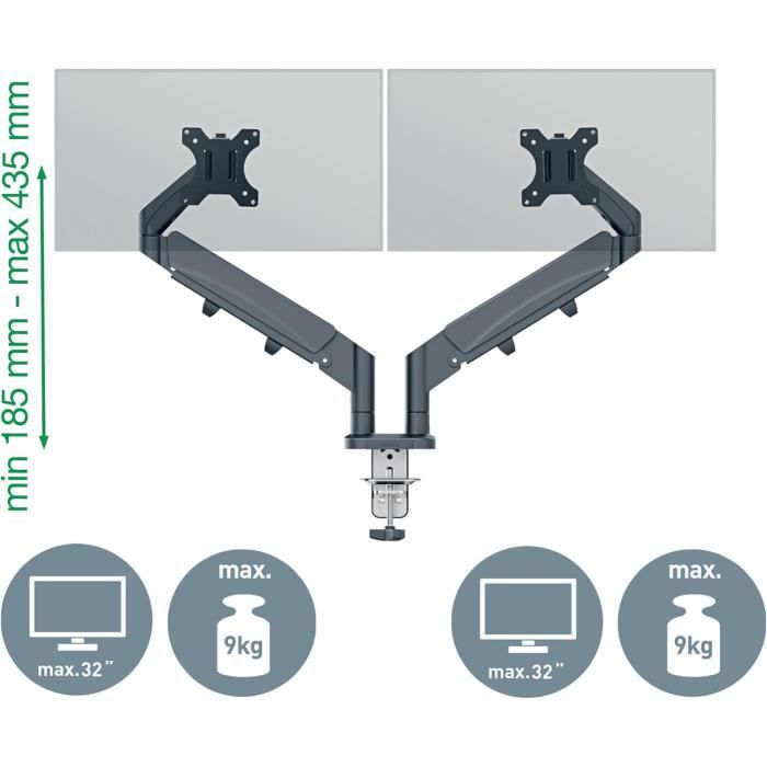 Support double pour écrans - leitz - ergo - jusqu'à 32 - coloris gris - ergonomique