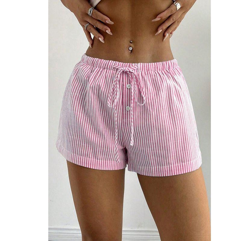Striped Elastic Lace Up Casual Shorts Stripes Elastic Lace Casual Shorts