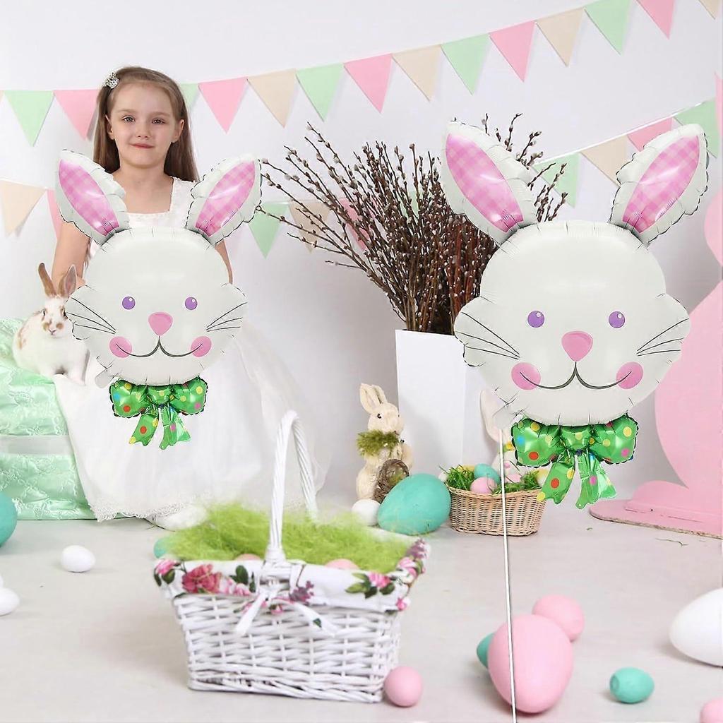 Set of 6 White Easter Bunny Head Balloons with Bow and Ribbon Kit, Bunny-themed Balloons for School, Parades, Spring Party Decorations