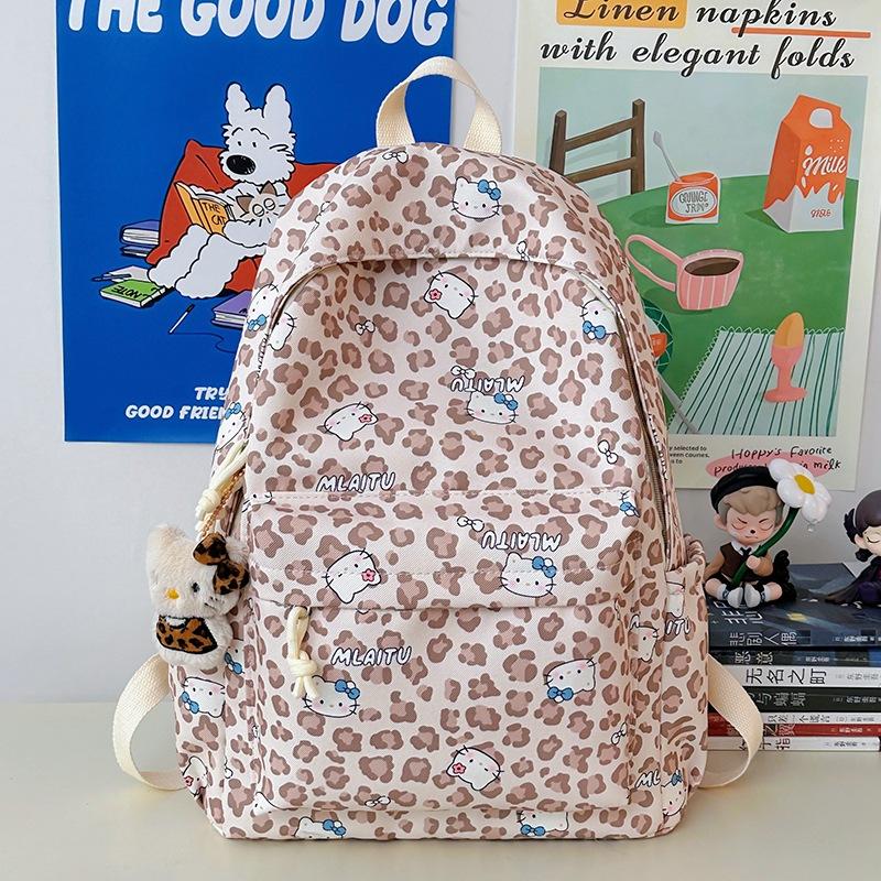 Schoolbag Korean version ins new high-value niche retro fresh leopard print backpack junior high school students lightweight travel backpack
