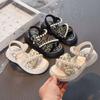 Girls sandals 2025 summer new children's pearl princess shoes little girl soft sole non-slip medium and older children's beach shoes