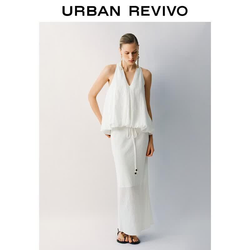 UR Women's Textured Beaded Tie-Waist Back Slit Skirt