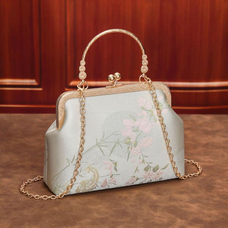 Silk Embroidered Cheongsam Bag Women's New Messenger Dumpling Bag Mouth Gold Bag Handbag