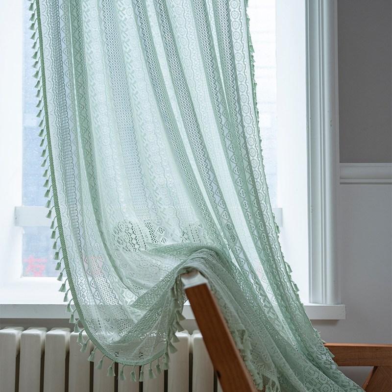 Home Life Decor Valance Curtain Green Crochet Translucent American Rural Hollowed Out Living Room Balcony Bedroom Bay Window Art