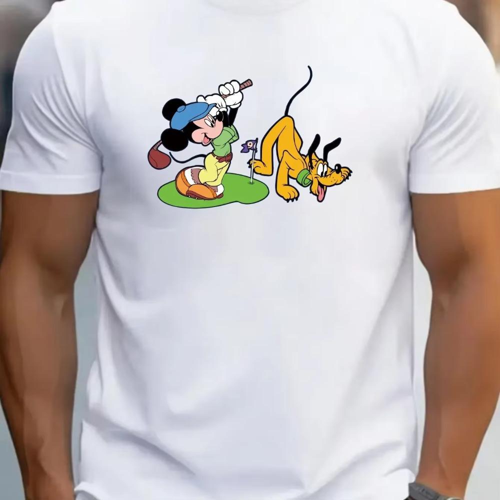 T-Shirts For Men Micket Goofy Playing Golf Cartoon Print Tops Short Sleeve Slight Stretch Crew Neck Cotton T-Shirt Unisex