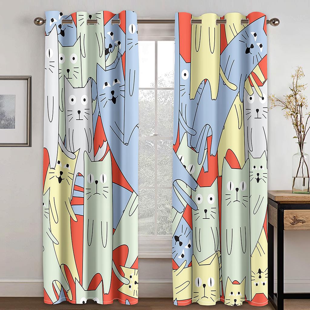 Levné Kreslené Vtipné Kočky Vlastní Dětské 2 Kusy Doprava Zdarma Tenké Závěsy do Obývacího Pokoje Ložnice Dětské Okenní Závěsy